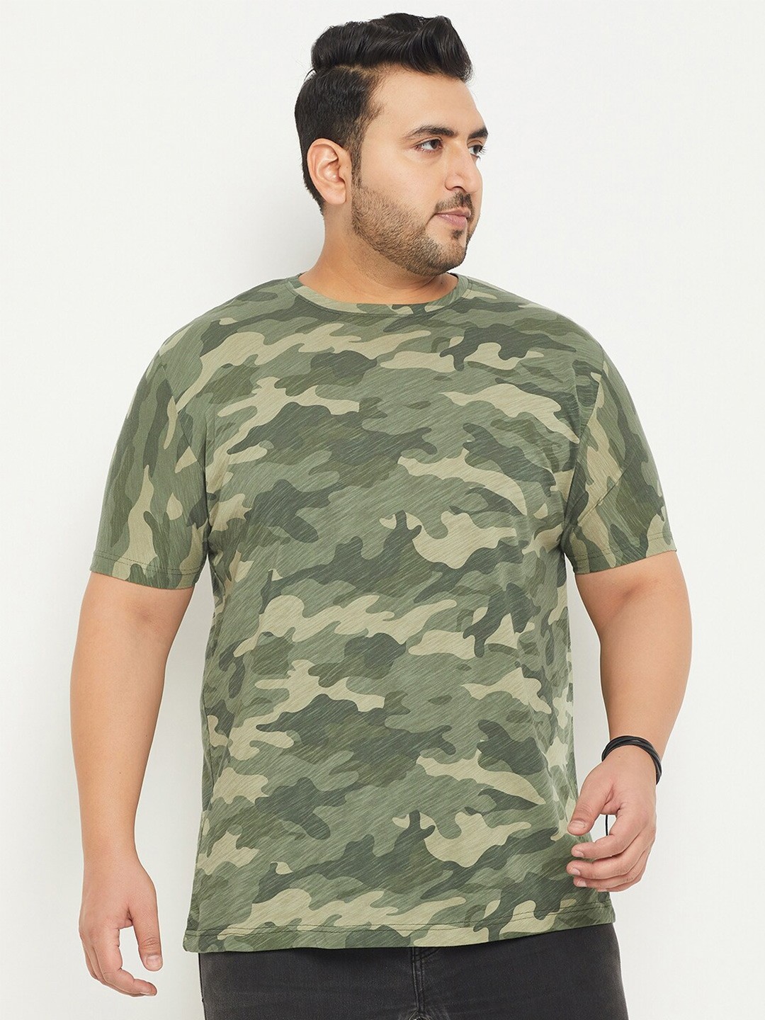 

bigbanana Plus Size Camouflage Printed Bio Finish Pure Cotton T-shirt, Green