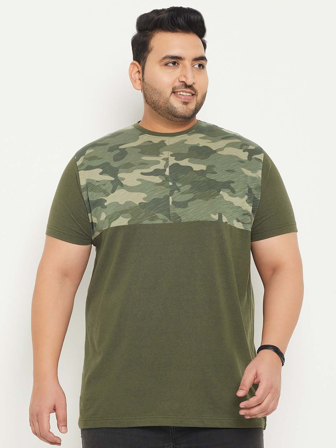 

bigbanana Plus Size Camouflage Printed Bio Finish Pure Cotton T-shirt, Green