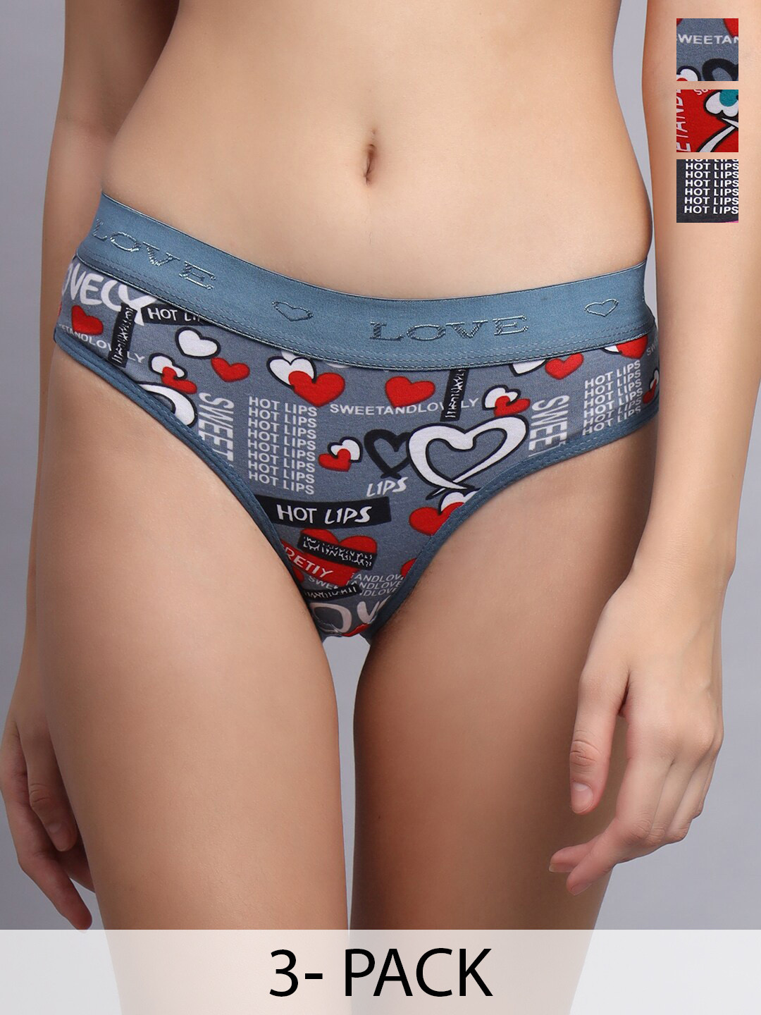 

Nakshu Women Pack Of 3 Printed Cotton Hipster Briefs, Black