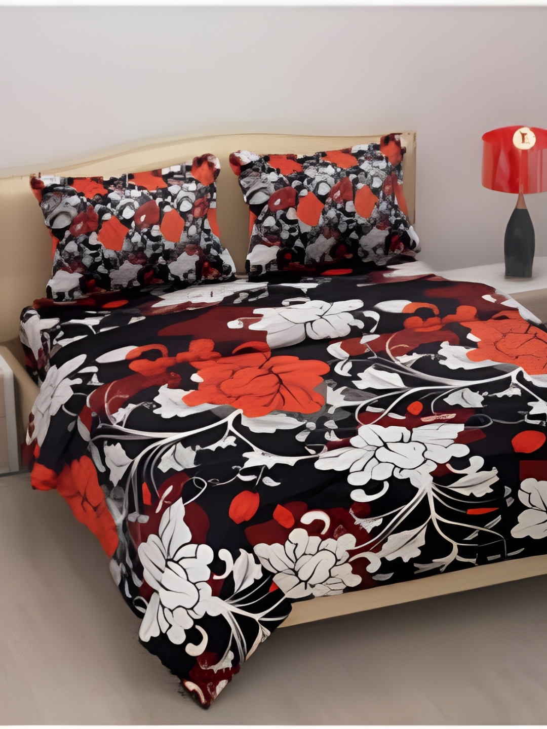 

Supreme Home Collective Black Floral Microfiber 144 TC Queen Bedsheet With 2 Pillow Covers