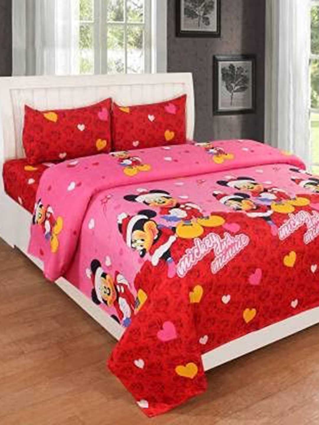 

Supreme Home Collective Pink Cartoon Characters 144 TC Queen Bedsheet & 2 Pillow Covers