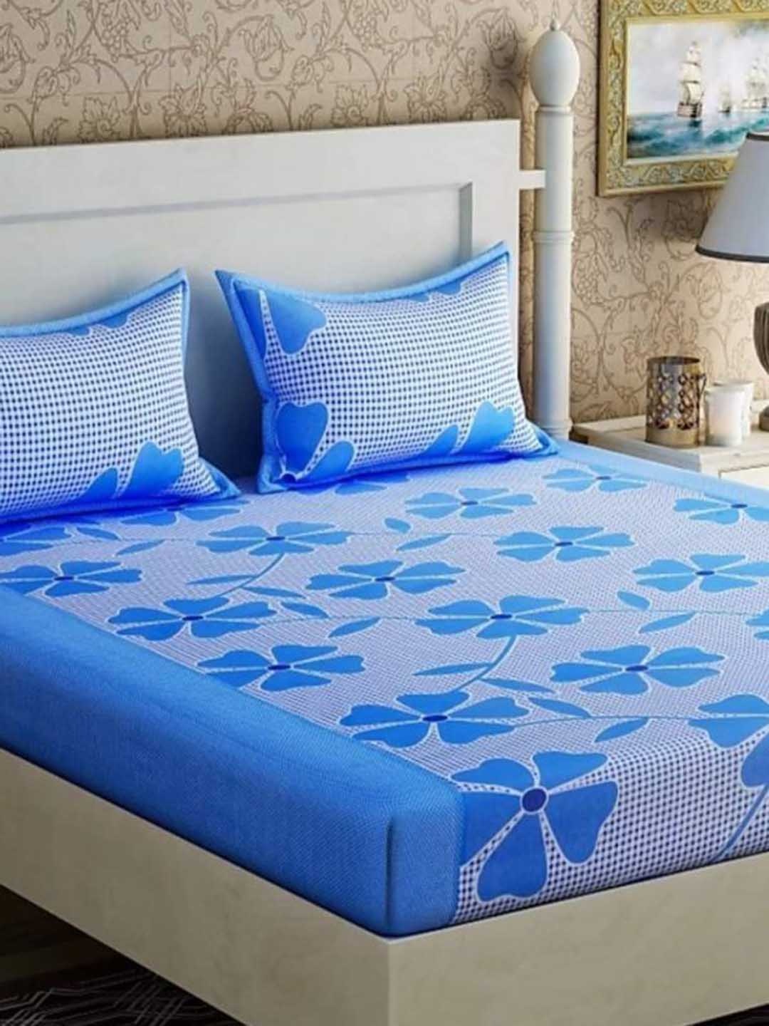 

Supreme Home Collective Blue Floral Microfiber144 TC Queen Bedsheet &2 Pillow Covers