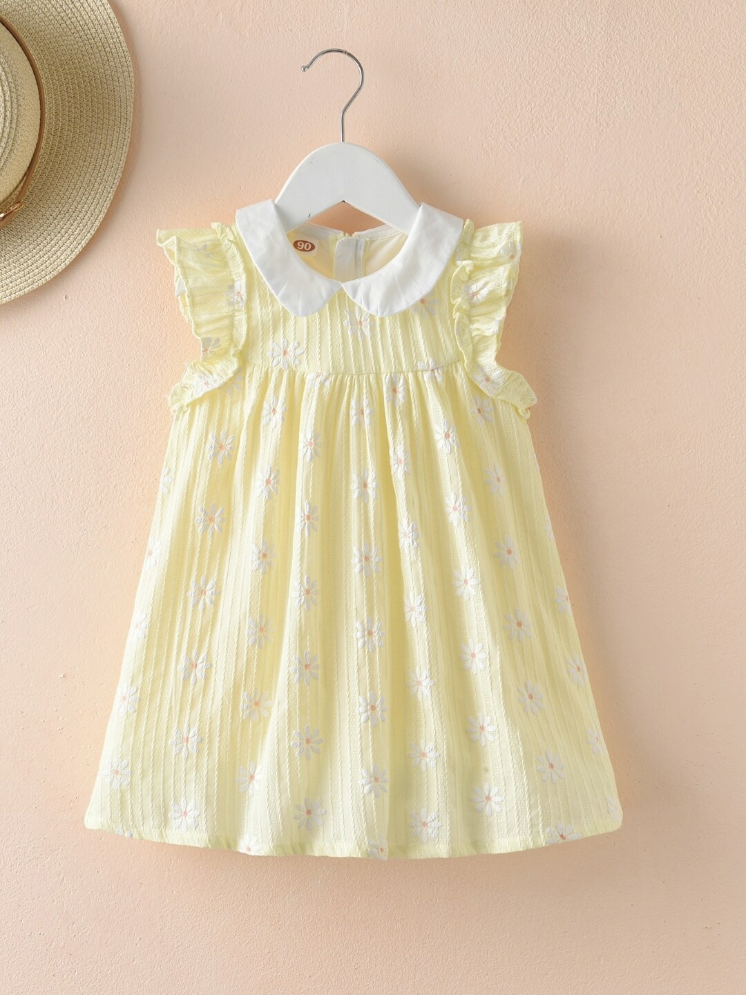 

StyleCast Girls Yellow & White Floral Printed Peter Pan Collar Pure Cotton A-Line Dress