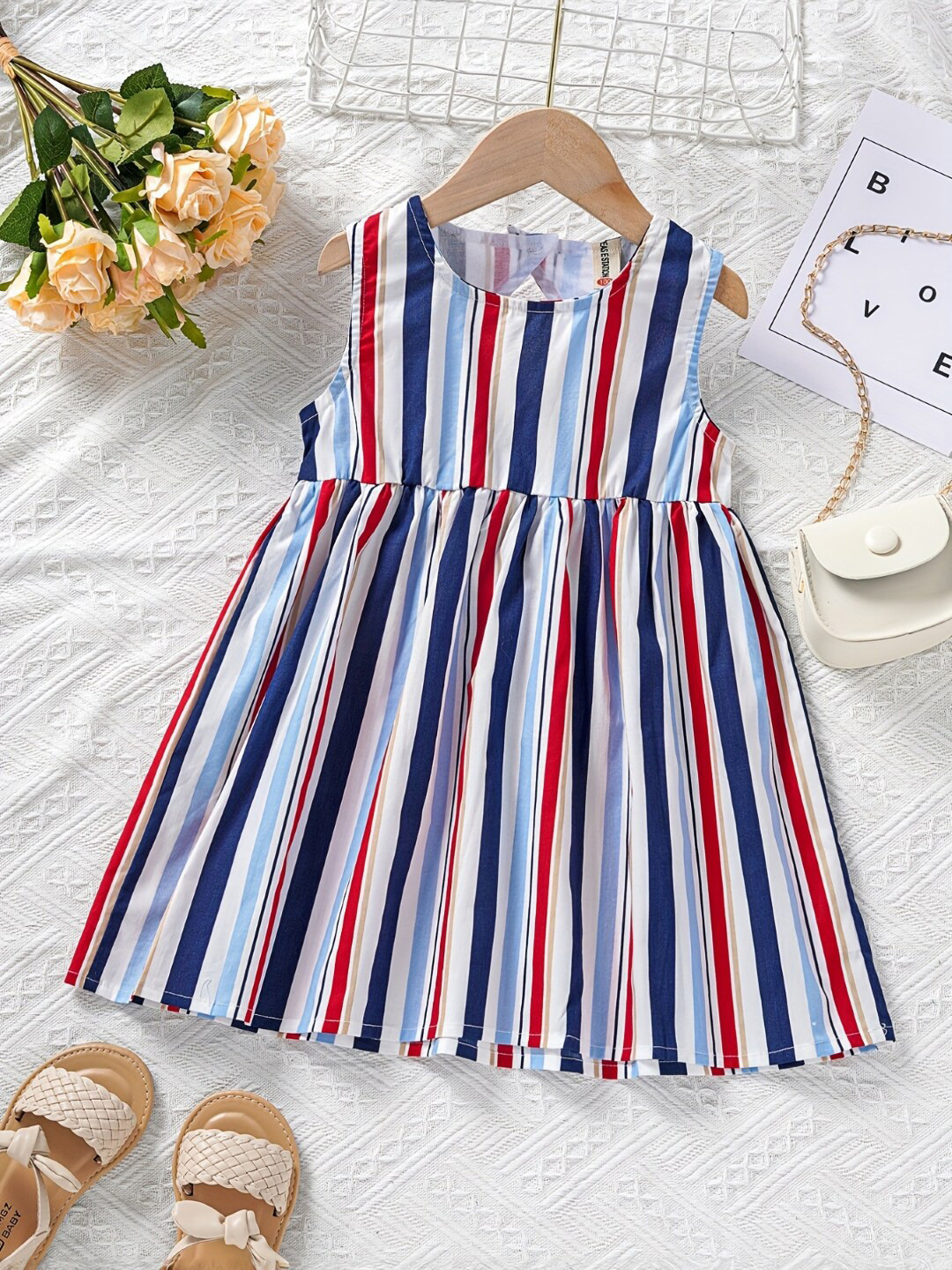 

StyleCast Girls Blue & Red Striped Pure Cotton Fit & Flare Dress