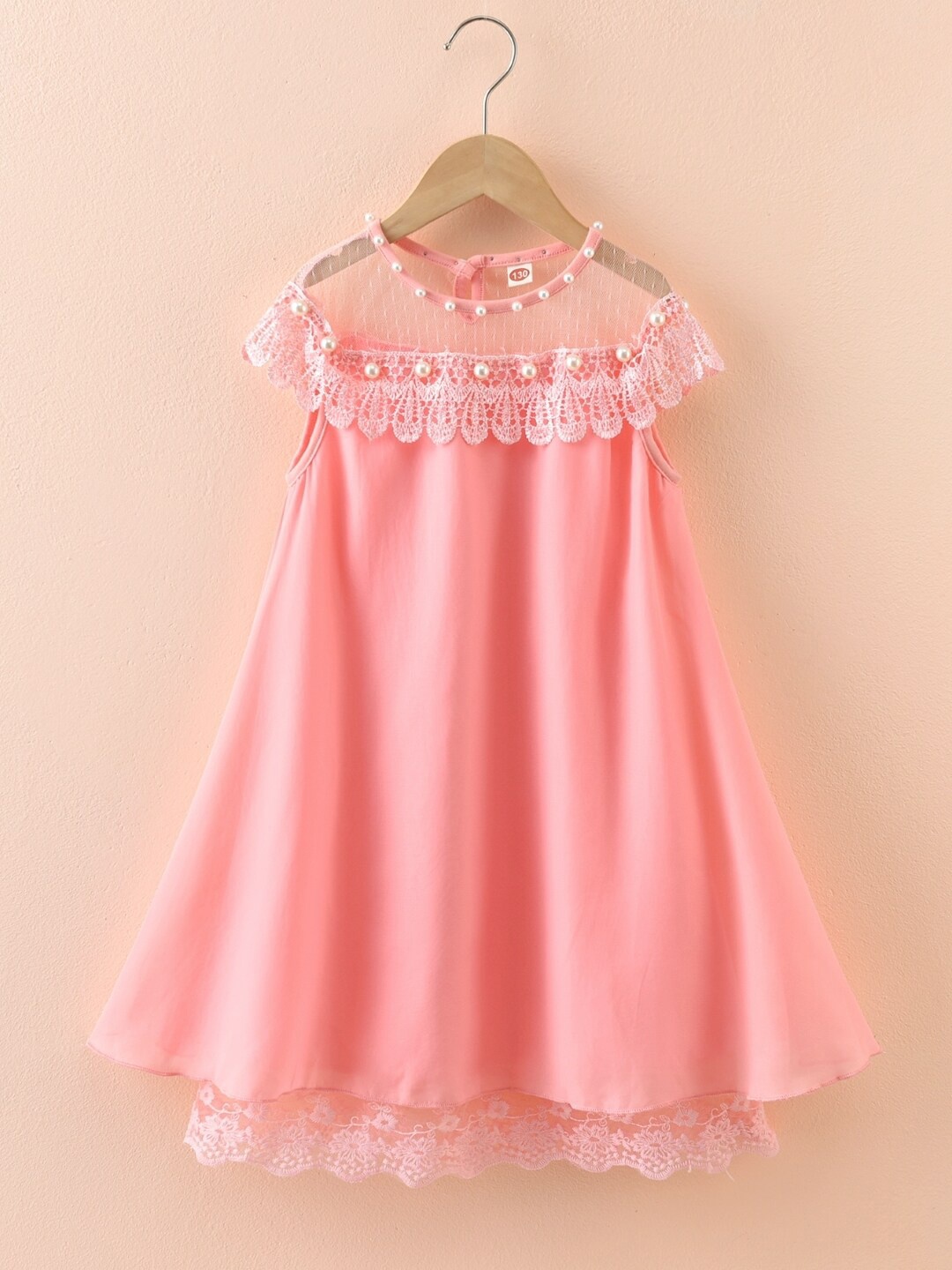 

StyleCast Pink Girls Cape Sleeves Pure Cotton A-Line Dress