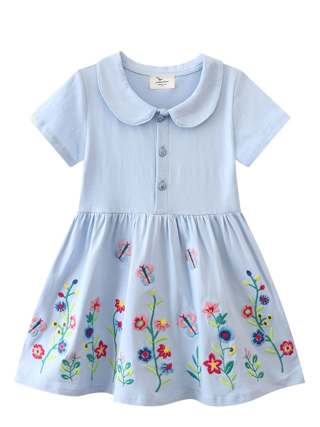 

StyleCast Girls Blue Floral Embroidered Peter Pan Collar Pure Cotton A-Line Dress