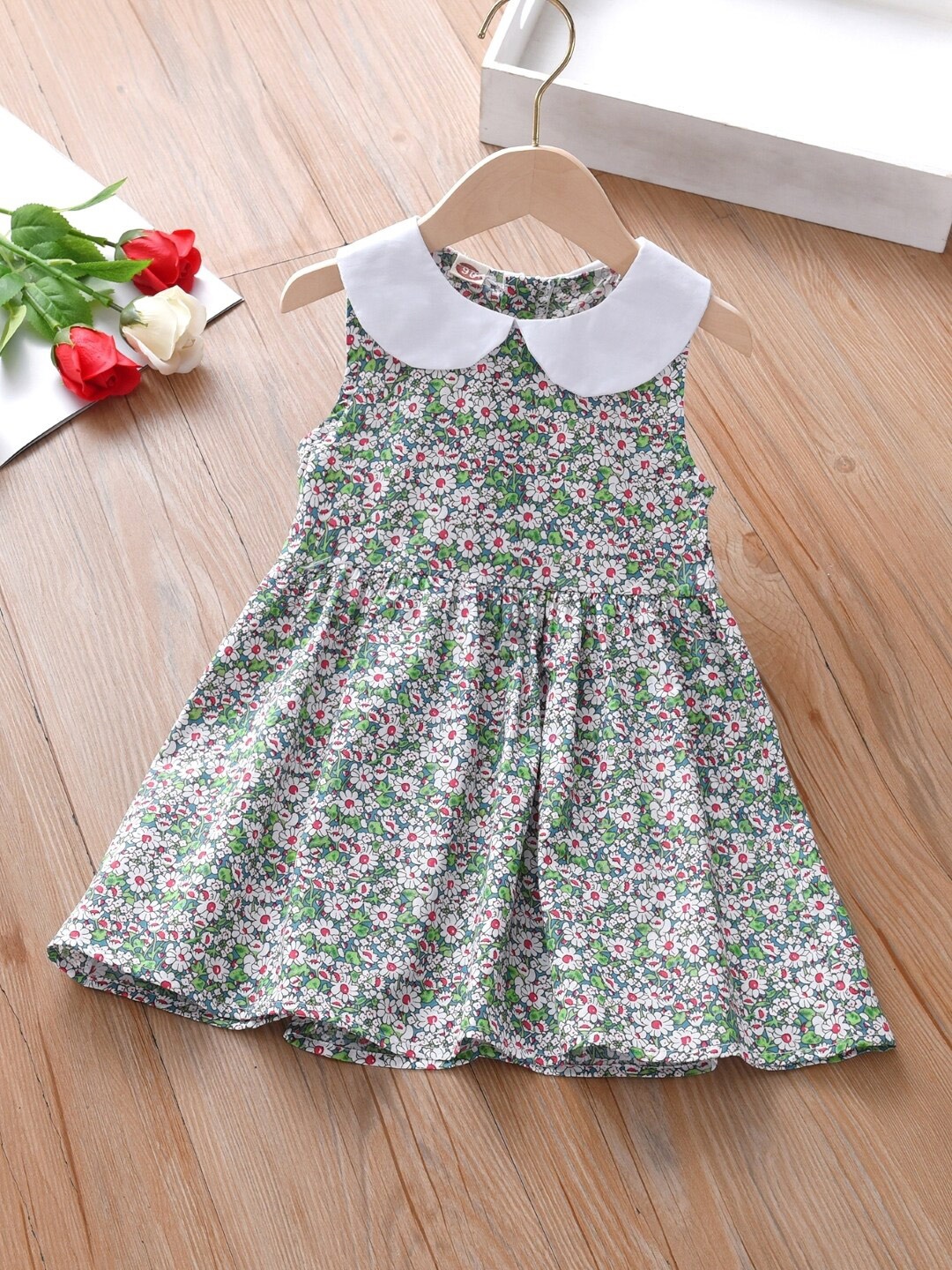 

StyleCast Floral Printed Peter Pan Collar A-Line Cotton Dress, Green