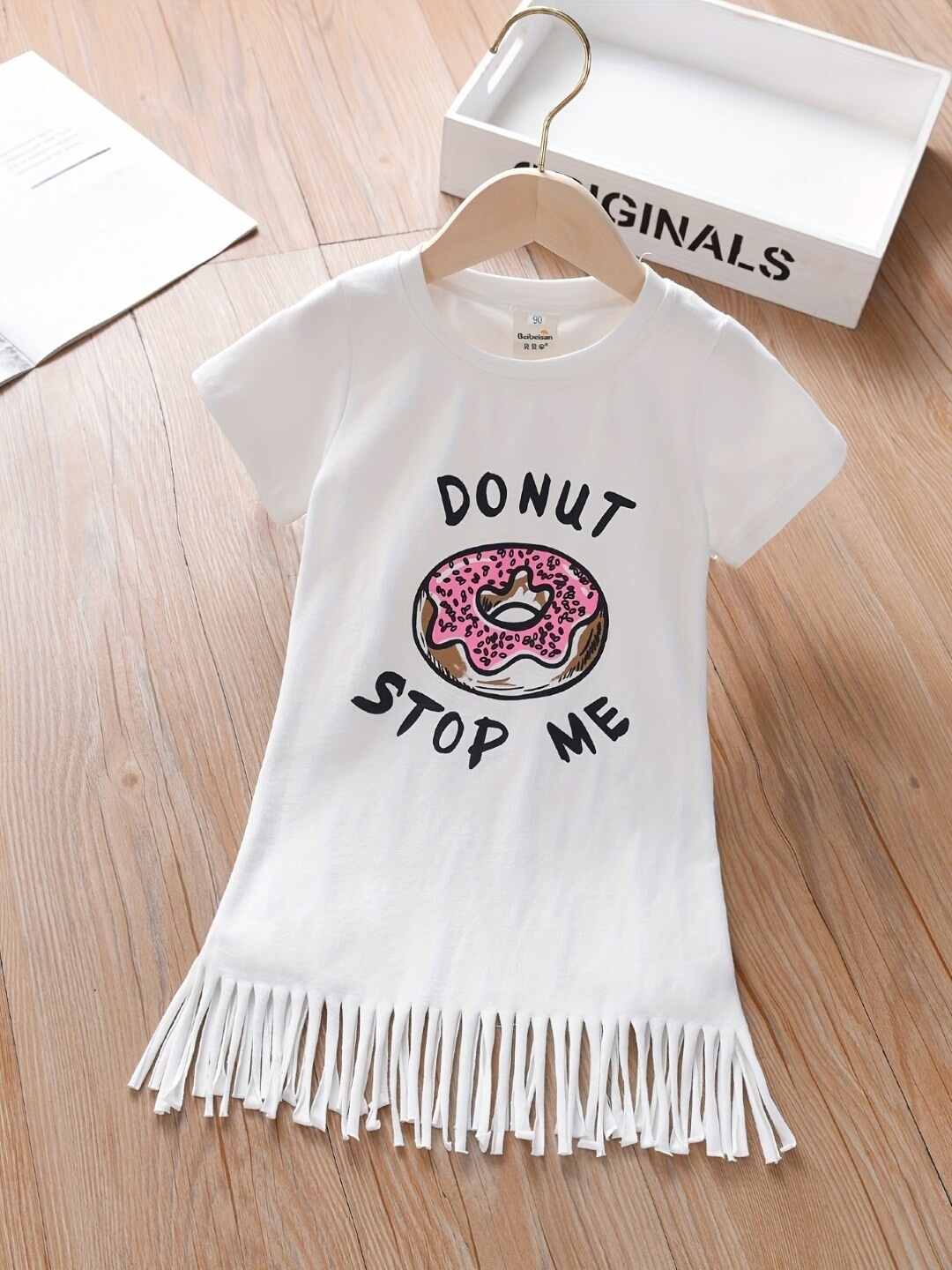 

StyleCast White & Grey Girls Donut Printed Fringed T-shirt Dress