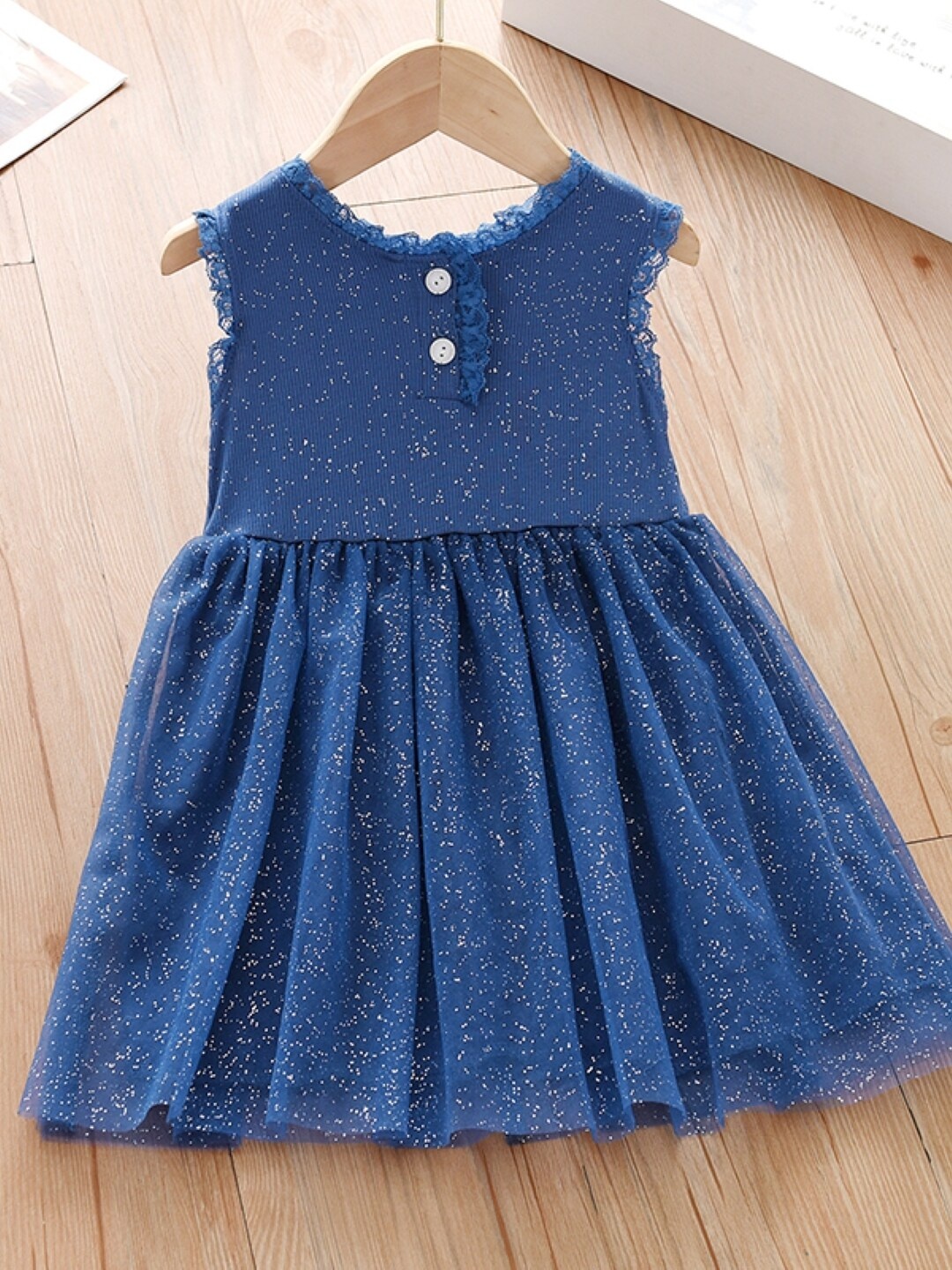 

StyleCast Girls Navy Blue Self Designed Pure Cotton A-Line Dress