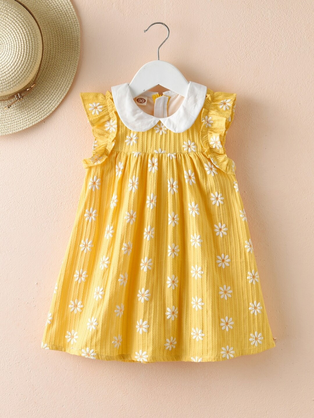 

StyleCast Yellow Girls Floral Print Peter Pan Collar Sleeveless Cotton A-Line Dress