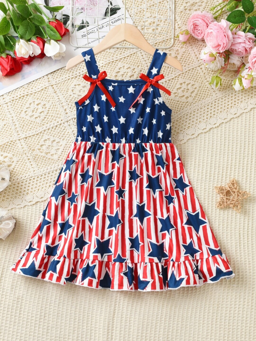 

StyleCast Red Girls Floral Printed Sleeveless Pure Cotton Bow A-Line Dress