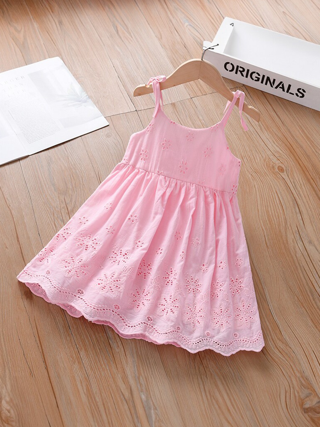 

StyleCast Girls Pink Self Design Schiffli Cotton A-Line Dress, Blue