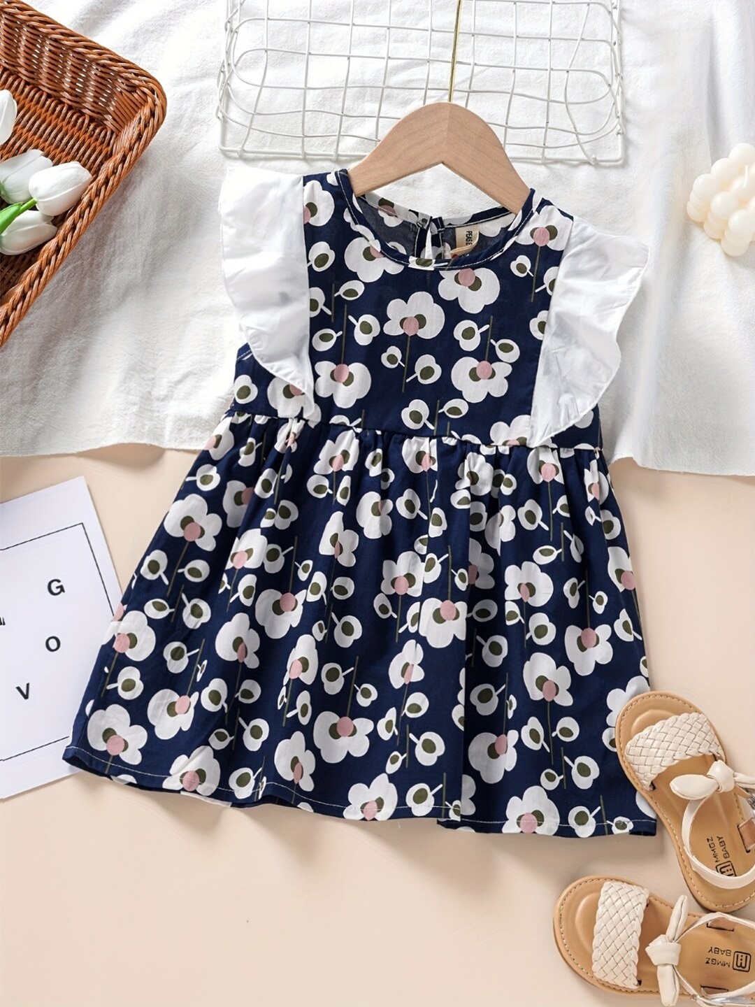 

StyleCast Girls Navy Blue Floral Printed Ruffles Cotton Fit & Flare Dress