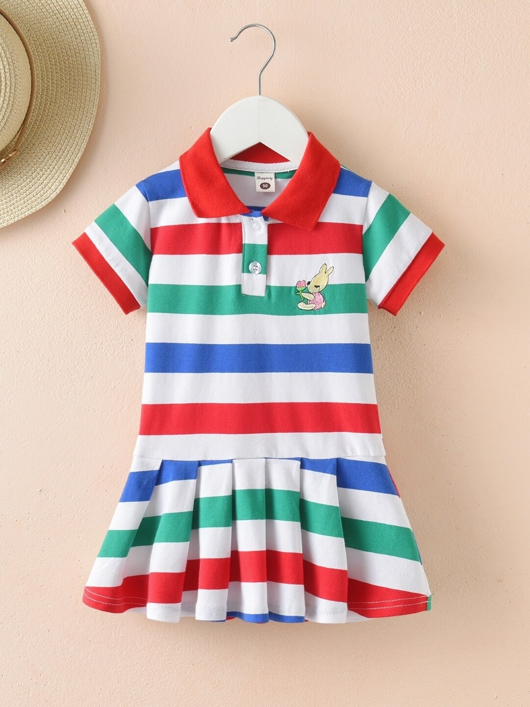 

StyleCast Blue Girls Striped Pure Cotton Drop-Waist Dress