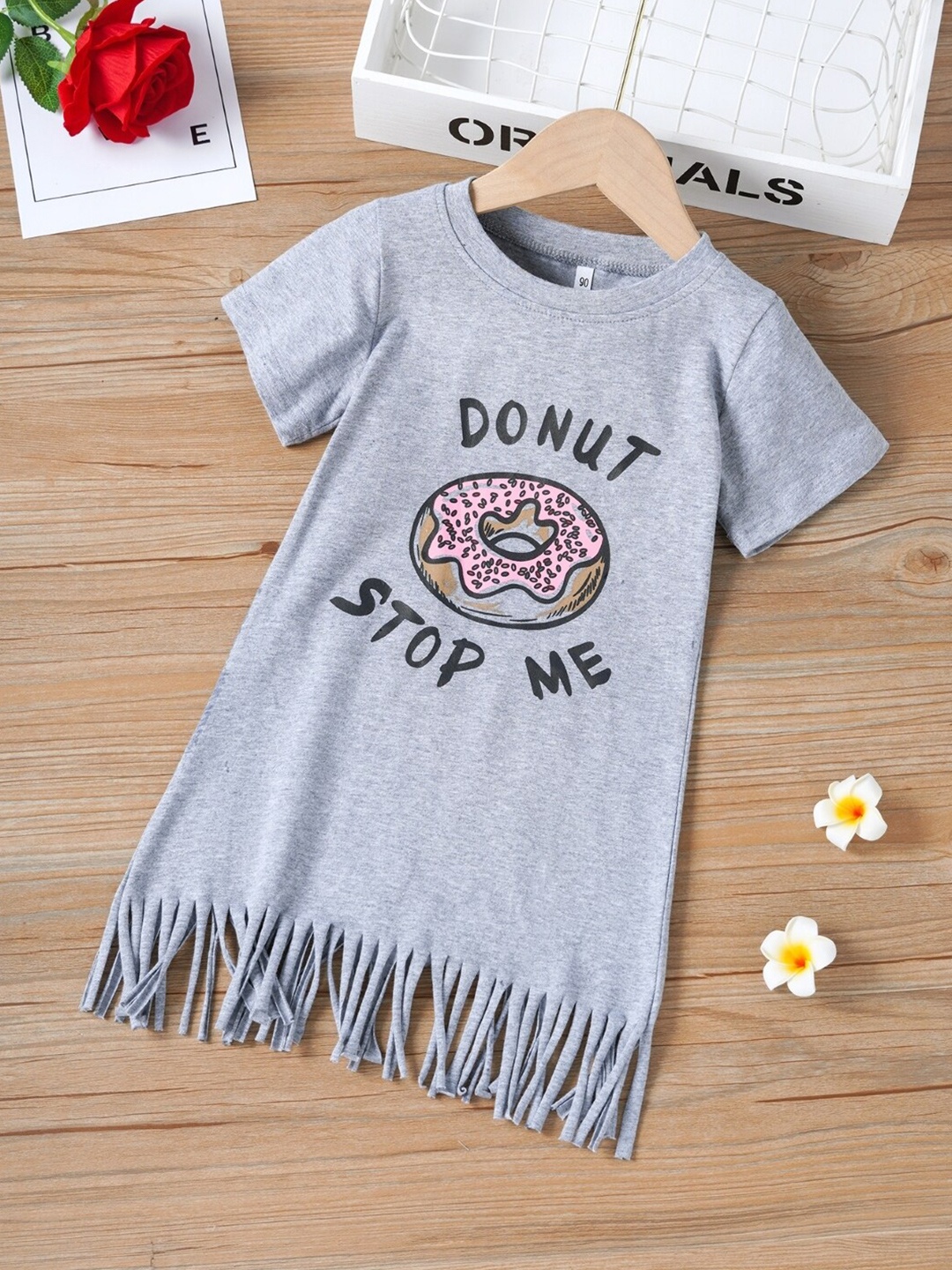 

StyleCast Girls Grey & Black Typography Printed Cotton T Shirt Dress