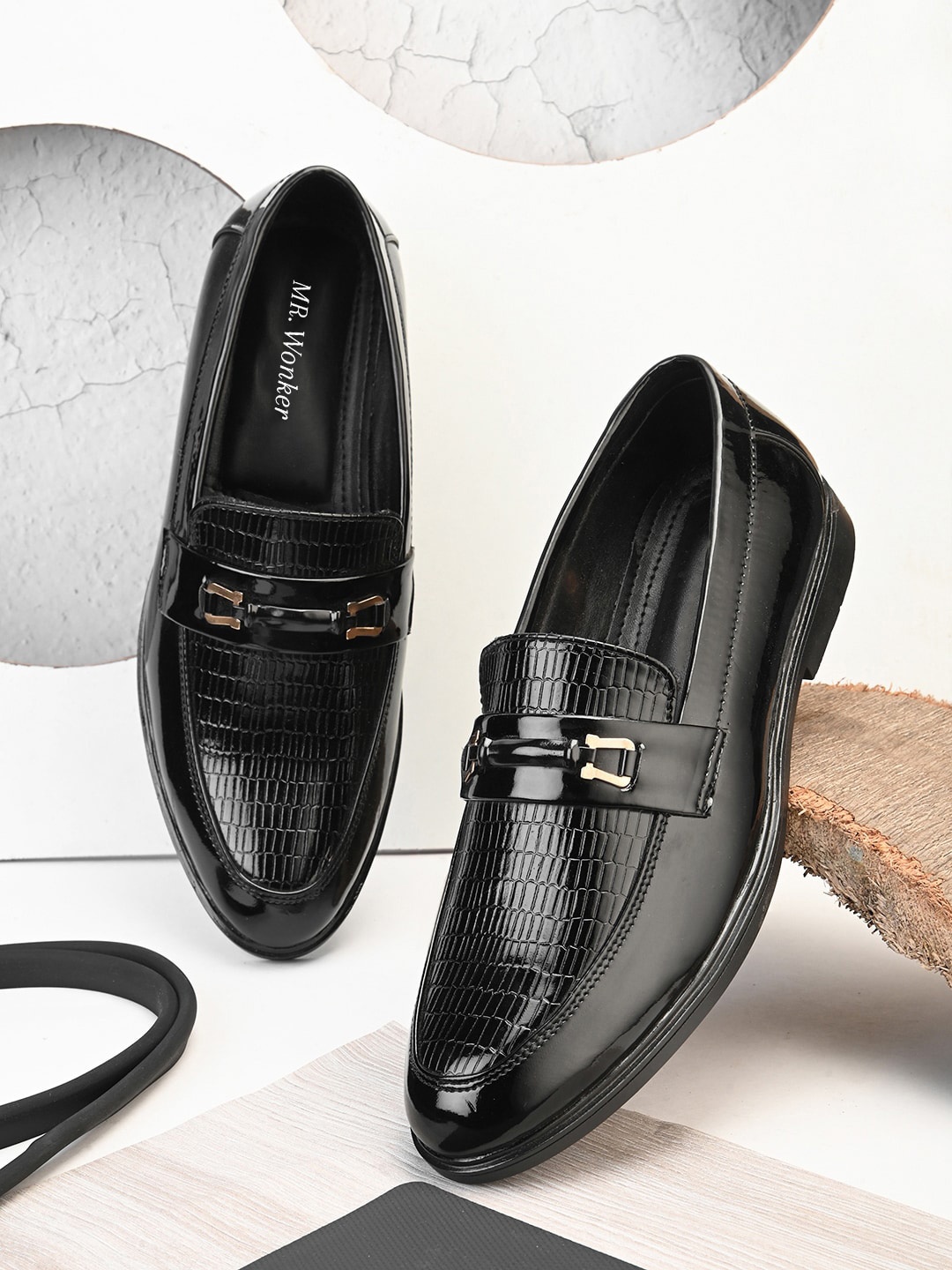 

mr.wonker Men Textured Formal Penny Loafers, Black