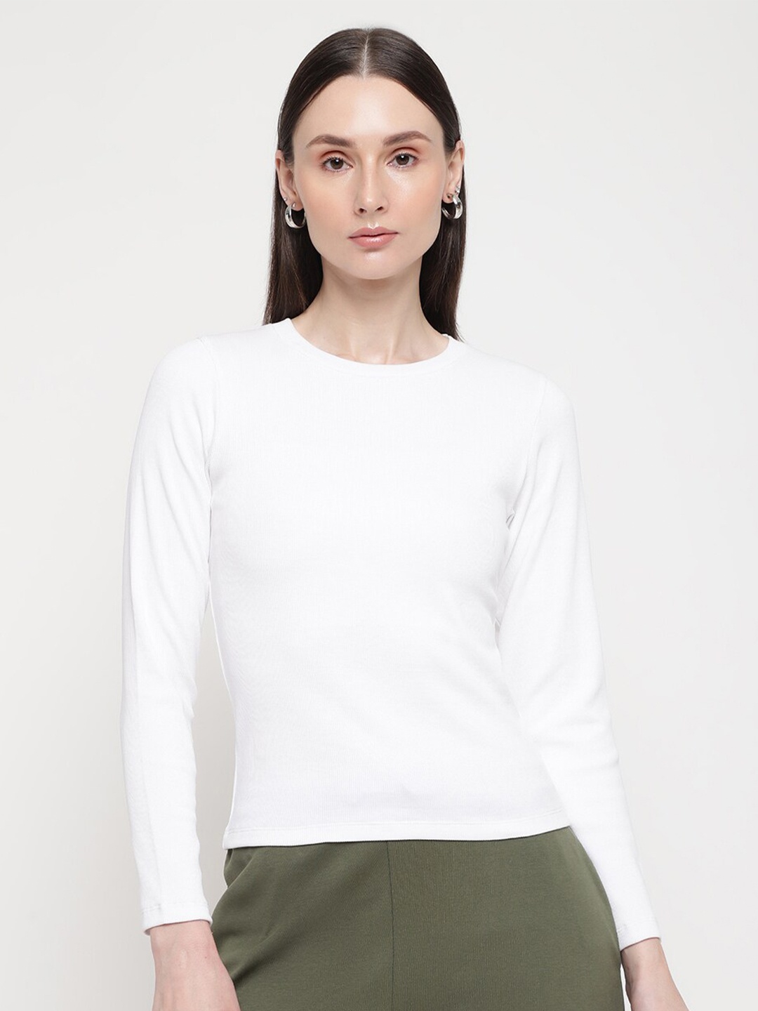 

EDRIO Ribbed Round Neck Fitted T Shirt, White