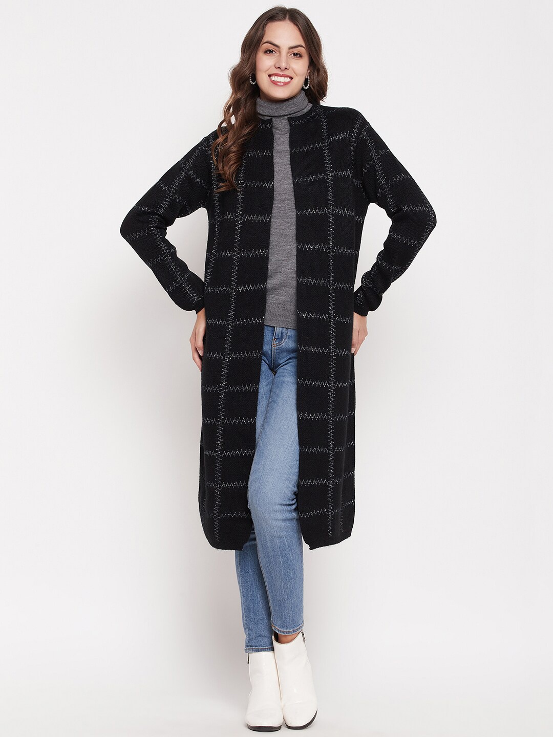 

Madame Printed Open Front Longline Shrug, Black