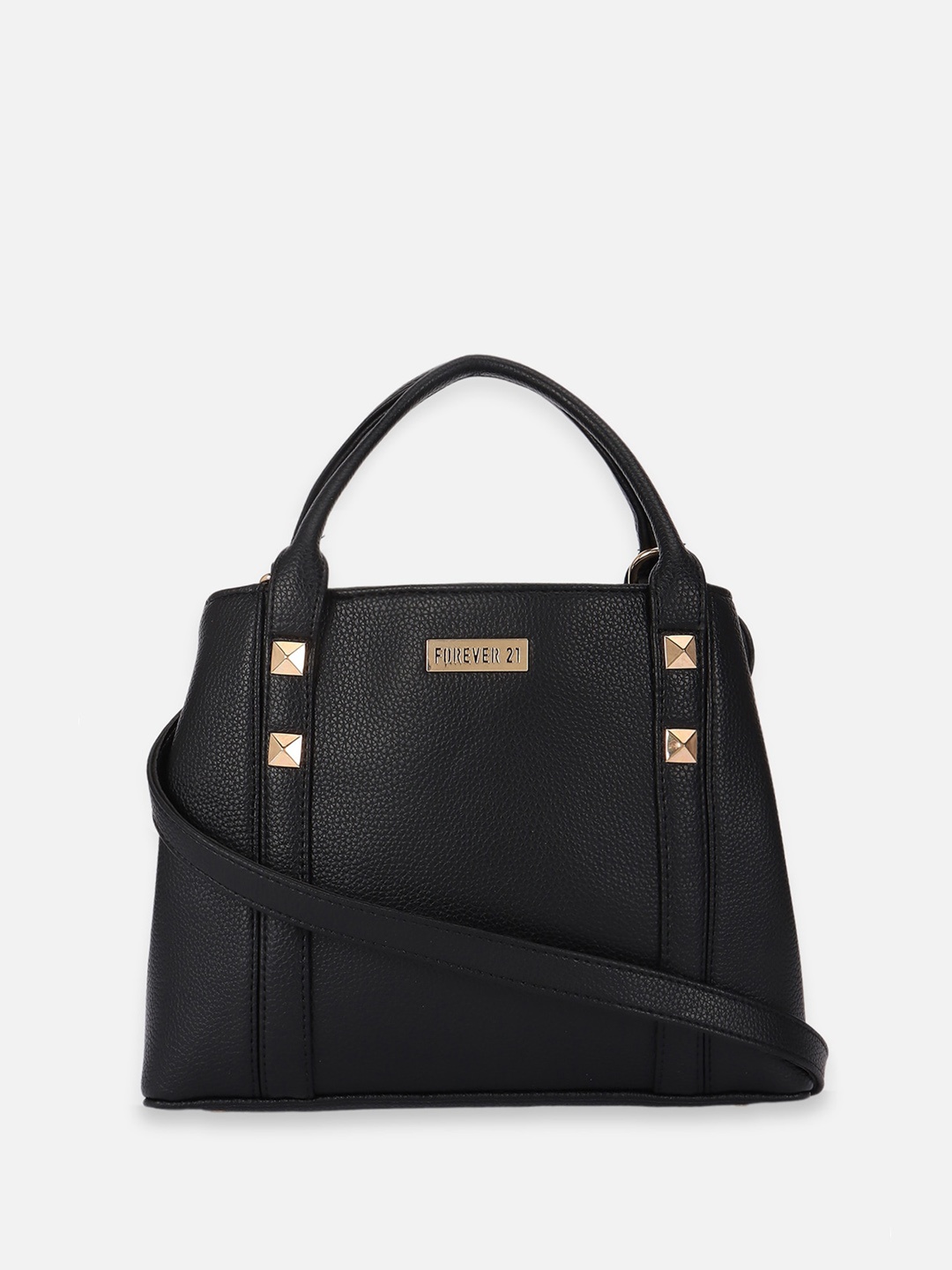 

FOREVER 21 Textured Structured Handheld Bag, Black