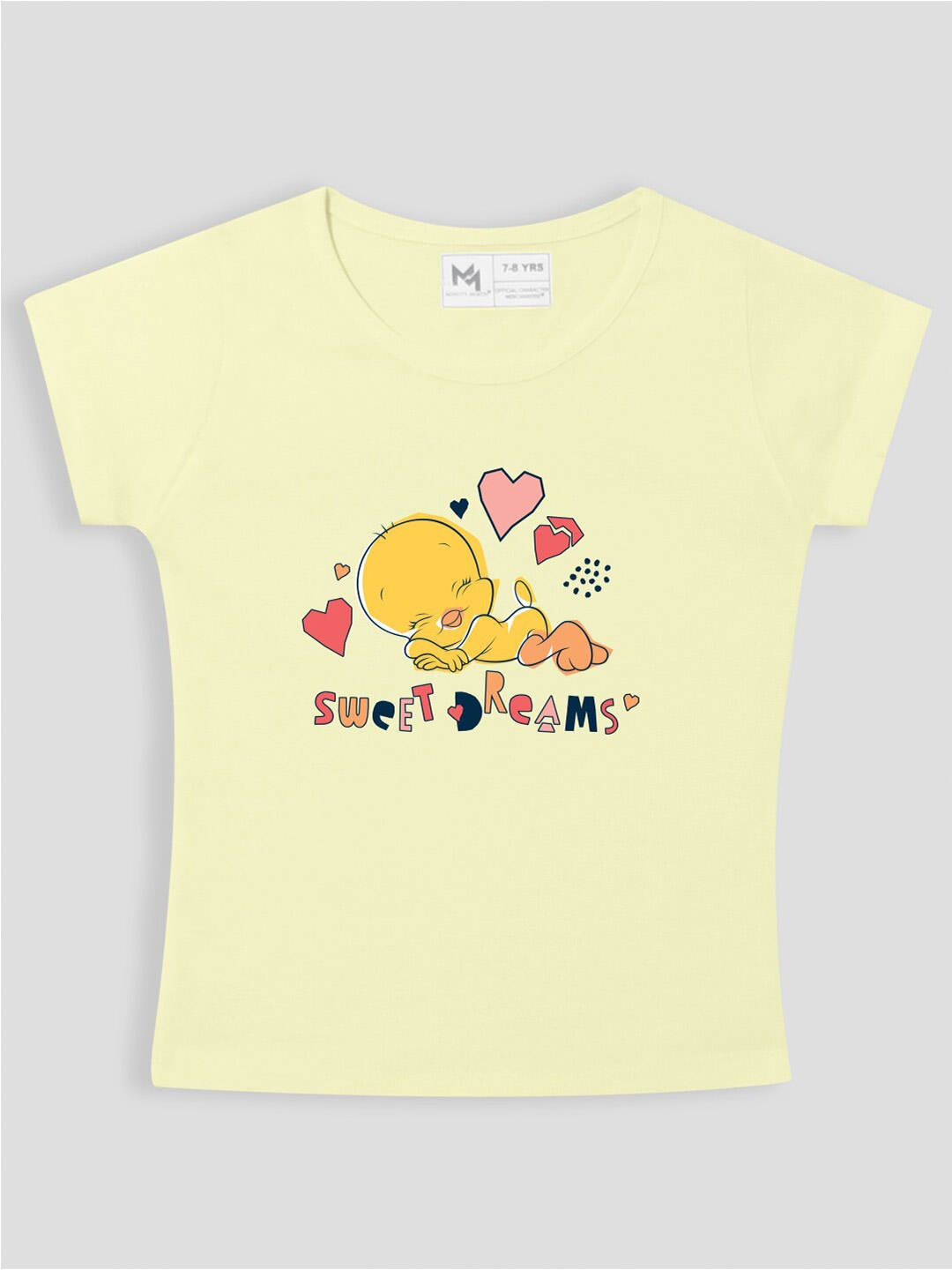 

Minute Mirth Girls Graphic Printed Round Neck Pure Cotton Top, Yellow