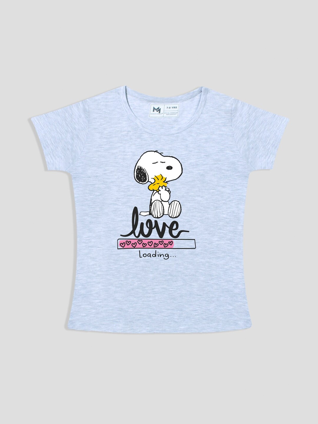 

Minute Mirth Girls Snoopy Printed Short Sleeves Cotton T-shirt, Grey