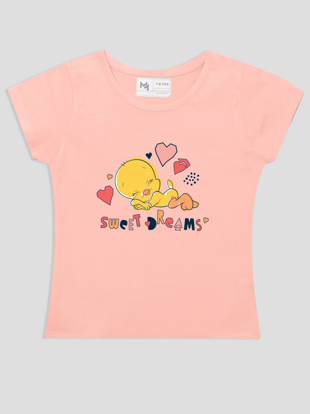 

Minute Mirth Girls Graphic Printed Pure Cotton T Shirt, Peach