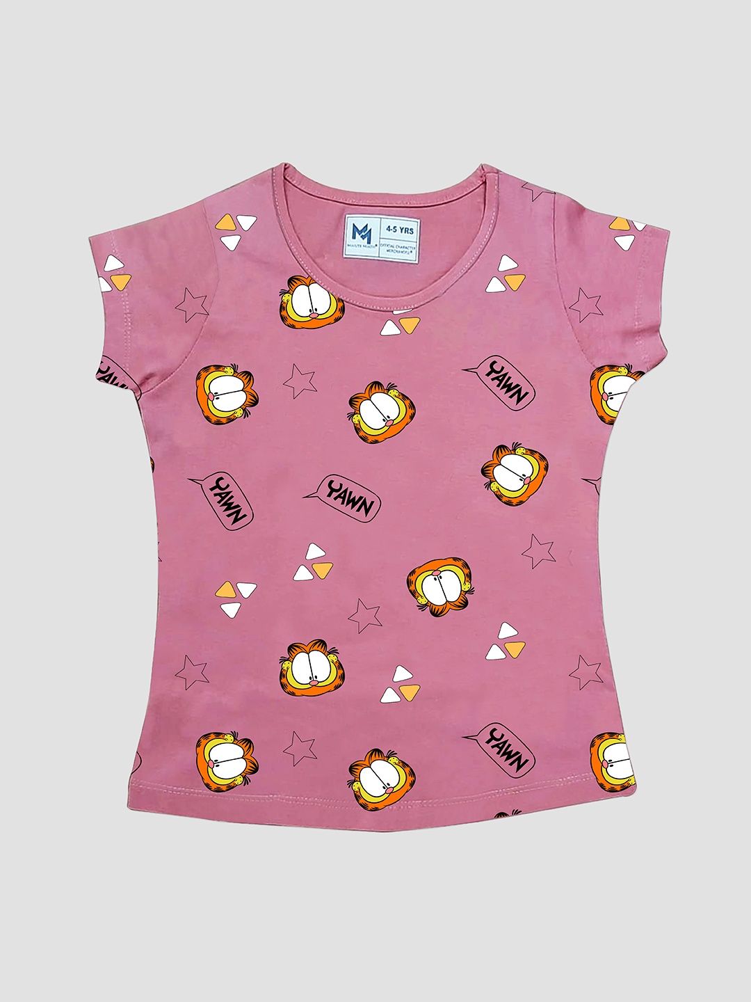 

Minute Mirth Girls Garfield Printed Pure Cotton Tshirt, Mauve