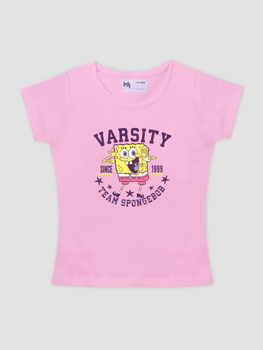 

Minute Mirth Girls Spongebob Printed Knitted Pure Cotton Tshirt, Pink