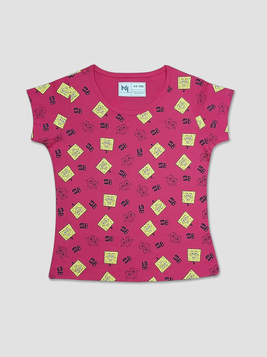 

Minute Mirth Girls Spongebob Printed Pure Cotton Tshirt, Pink