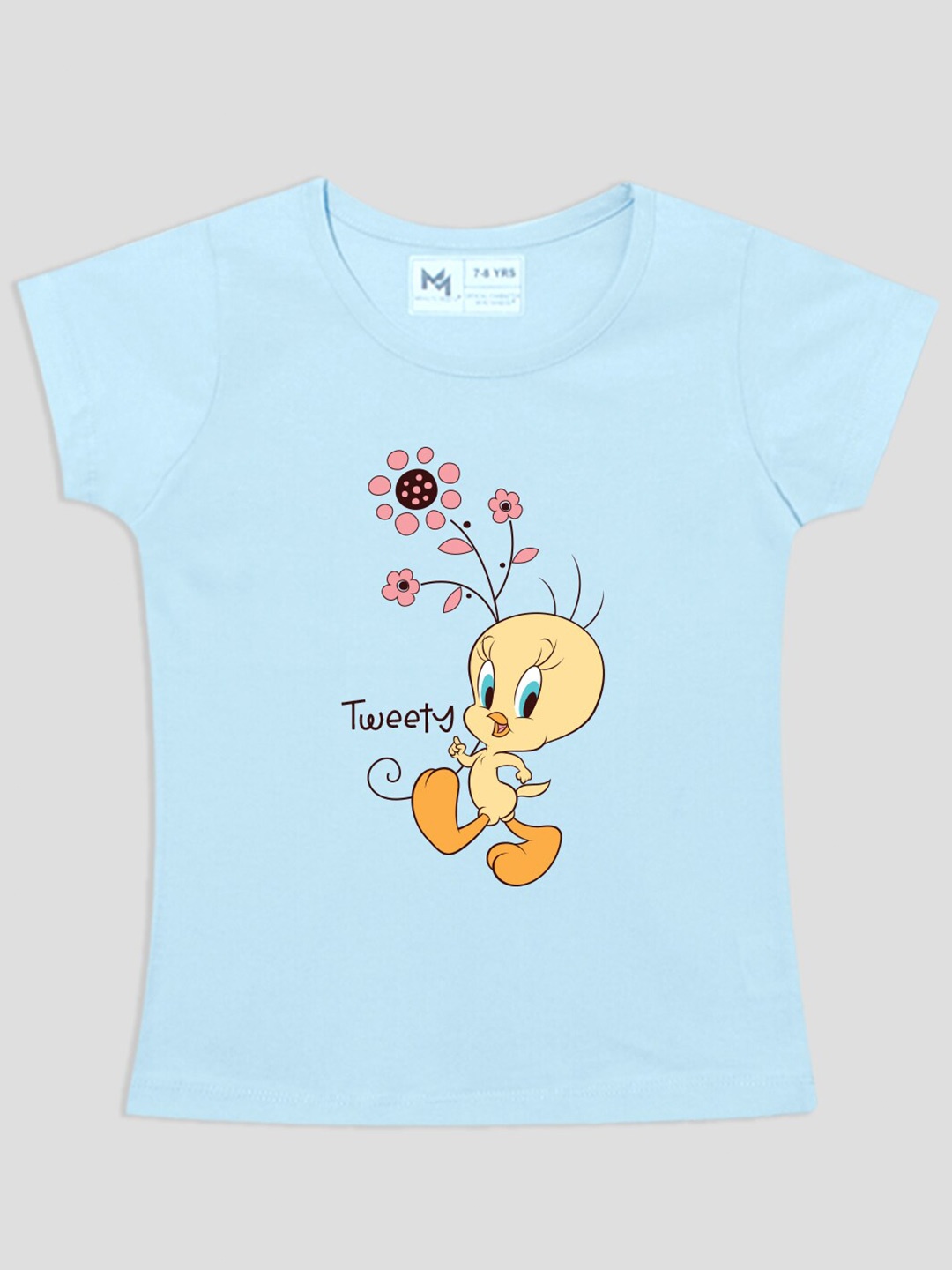 

Minute Mirth Girls Tweety Printed Short Sleeves Cotton T-shirt, Blue