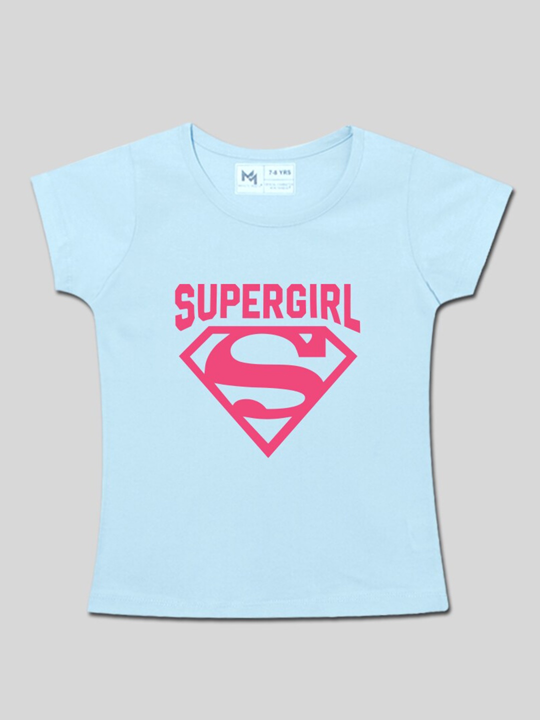 

Minute Mirth Girls Superman Printed Pure Cotton T-shirt, Blue