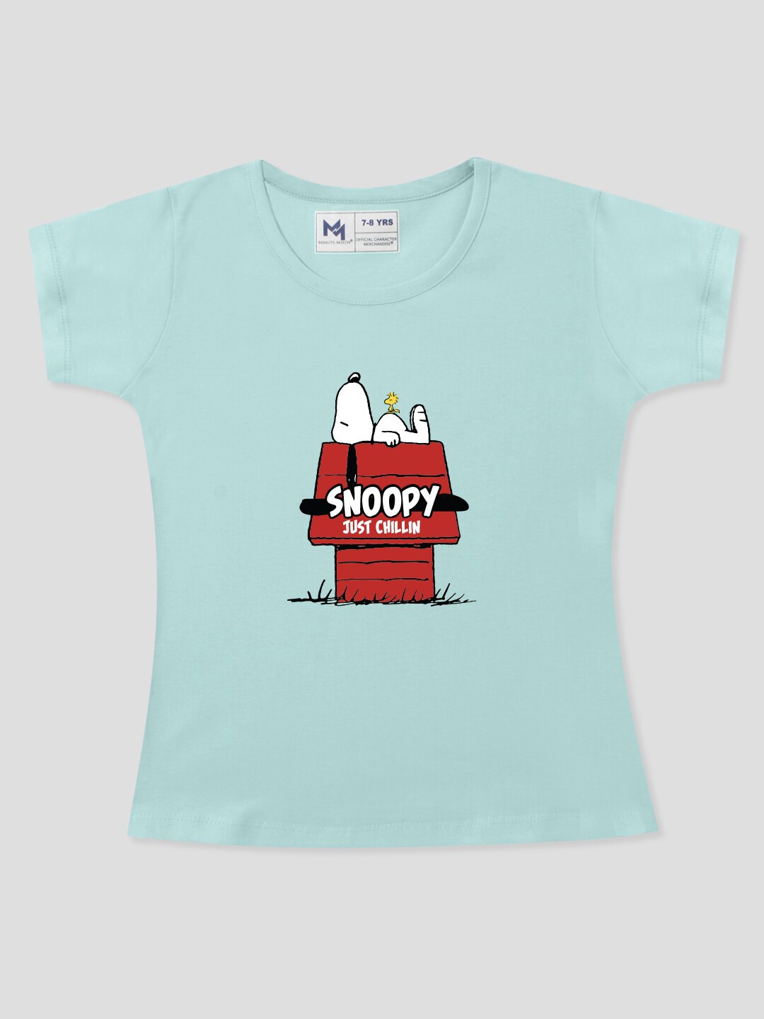 

Minute Mirth Girls Snoopy Printed Round Neck Pure Cotton Tshirt, Sea green