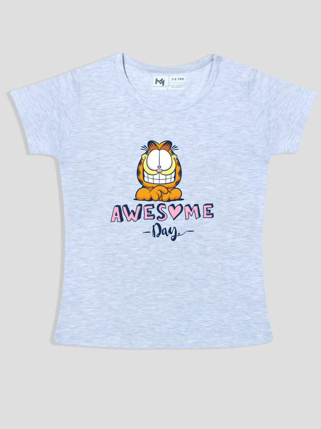 

Minute Mirth Girls Graphic Printed Round Neck Short Sleeves Pure Cotton Regular T-shirt, Blue