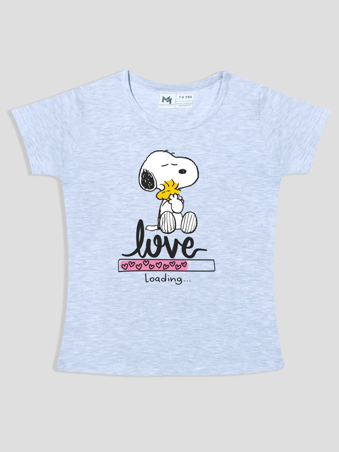 

Minute Mirth Girls Snoopy Printed Round Neck Short Sleeves Pure Cotton T-shirt, Grey