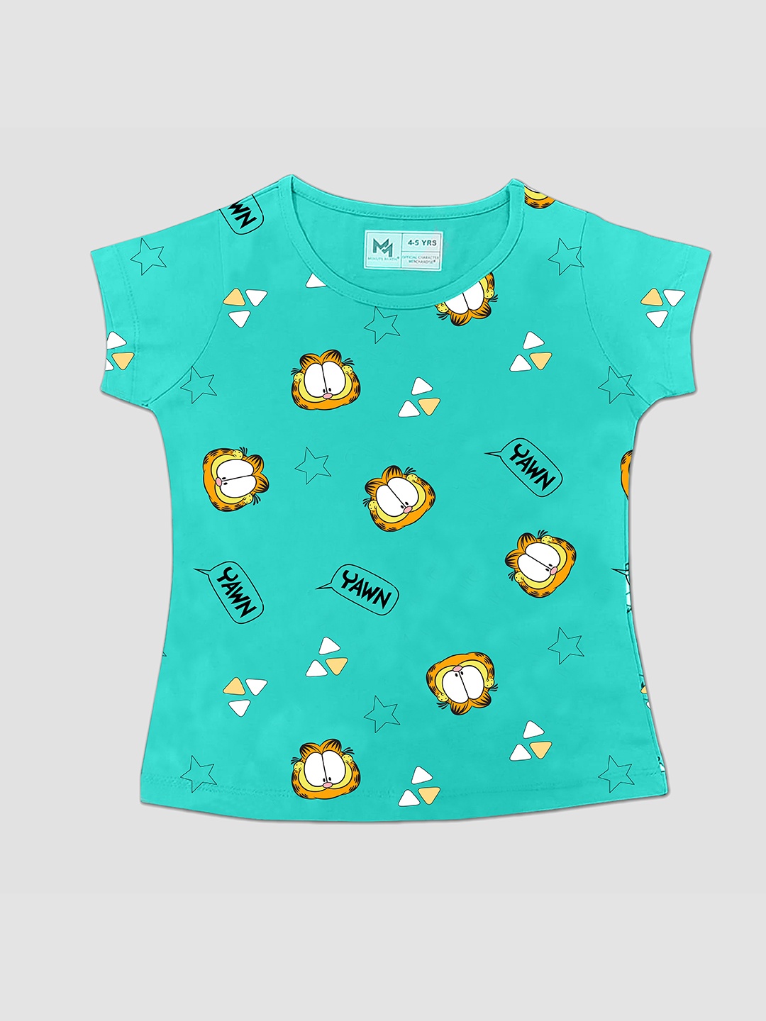 

Minute Mirth Girls Garfield Printed Pure Cotton Tshirt, Green
