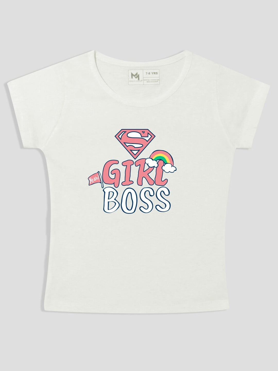 

Minute Mirth Girls Typography Printed Short Sleeves Cotton T-shirt, White