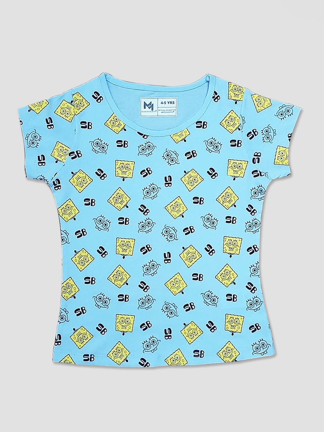 

Minute Mirth Girls Sponge Bob Printed Pure Cotton T-shirt, Blue