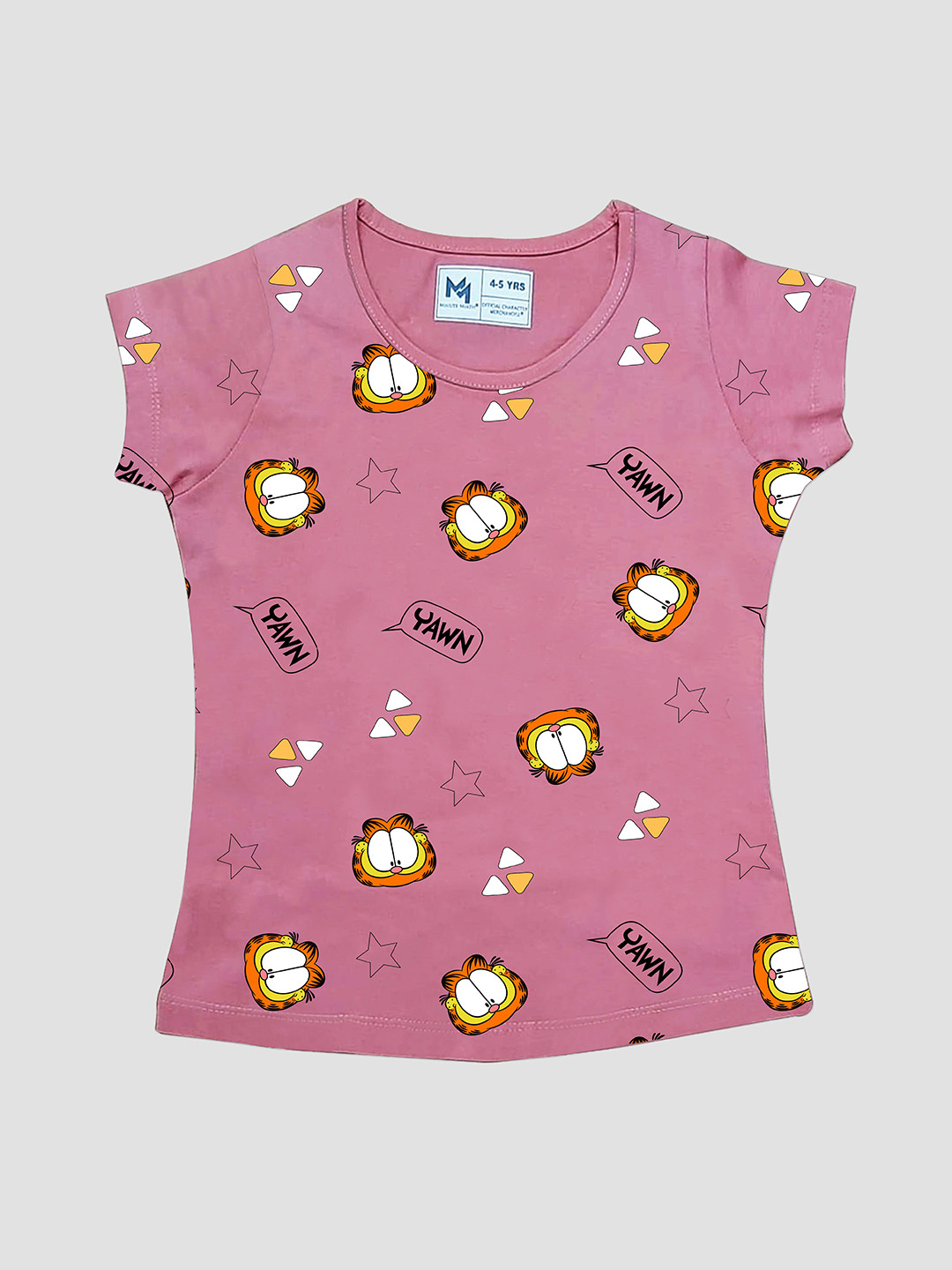 

Minute Mirth Girls Garfield Printed Knitted Pure Cotton Tshirt, Mauve