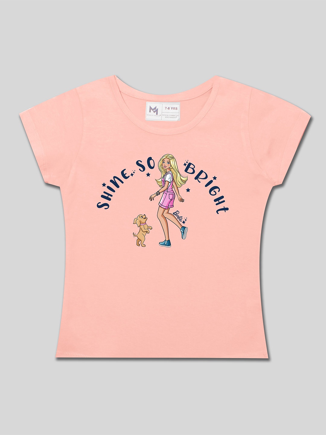 

Minute Mirth Girls Typography Printed Round Neck Pure Cotton T-Shirt, Peach