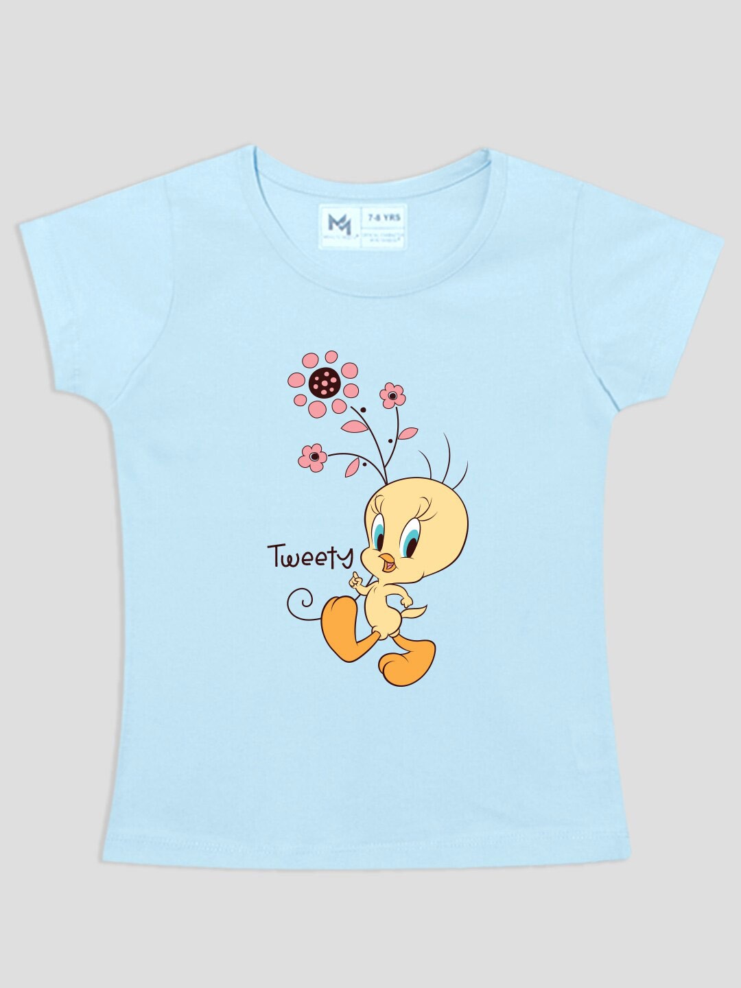 

Minute Mirth Girls Tweety Printed Short Sleeves Cotton T-shirt, Blue