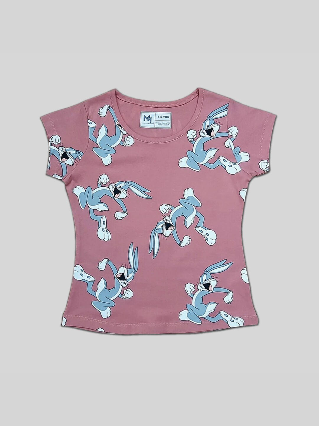 

Minute Mirth Girls Bugs Bunny Printed Knitted Pure Cotton Tshirt, Mauve