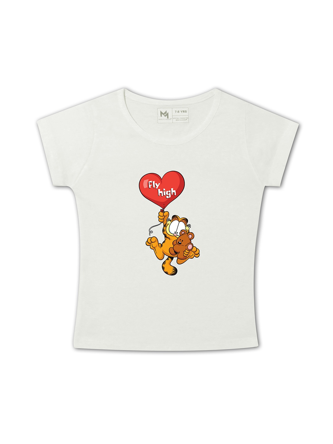 

Minute Mirth Girls Garfield Printed Round Neck Short Sleeves Pure Cotton T-shirt, White