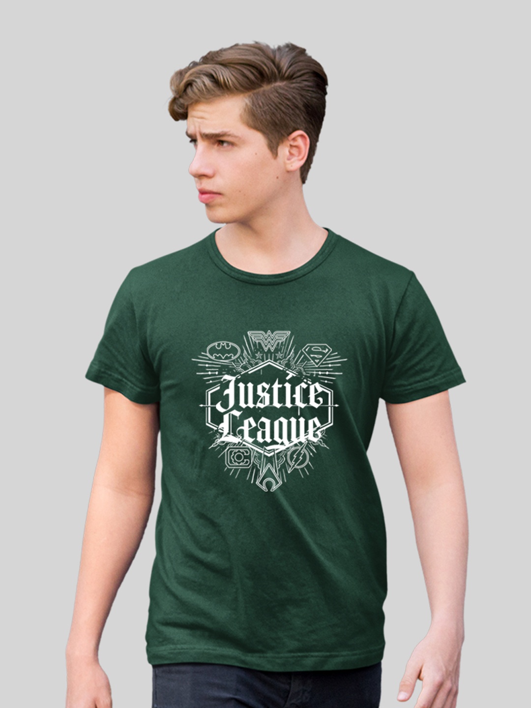 

Minute Mirth Justice league Printed Cotton T- Shirt, Green