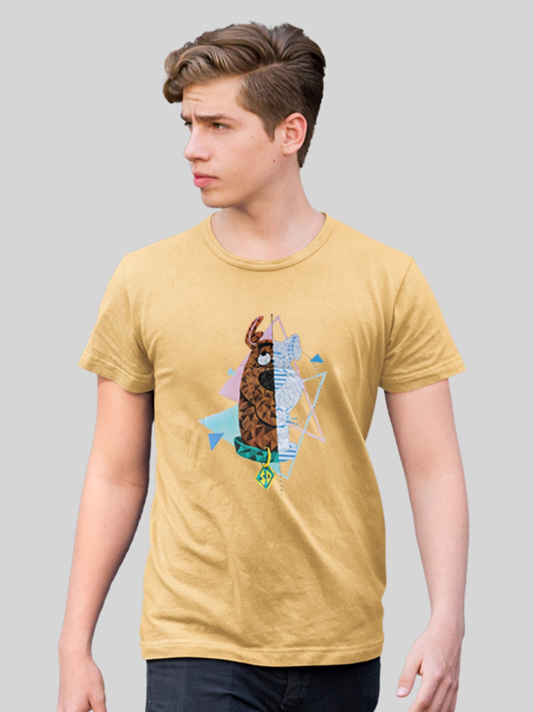 

Minute Mirth Scooby Doo Printed Cotton Lycra Half Sleeve Round Neck T- Shirt, Yellow