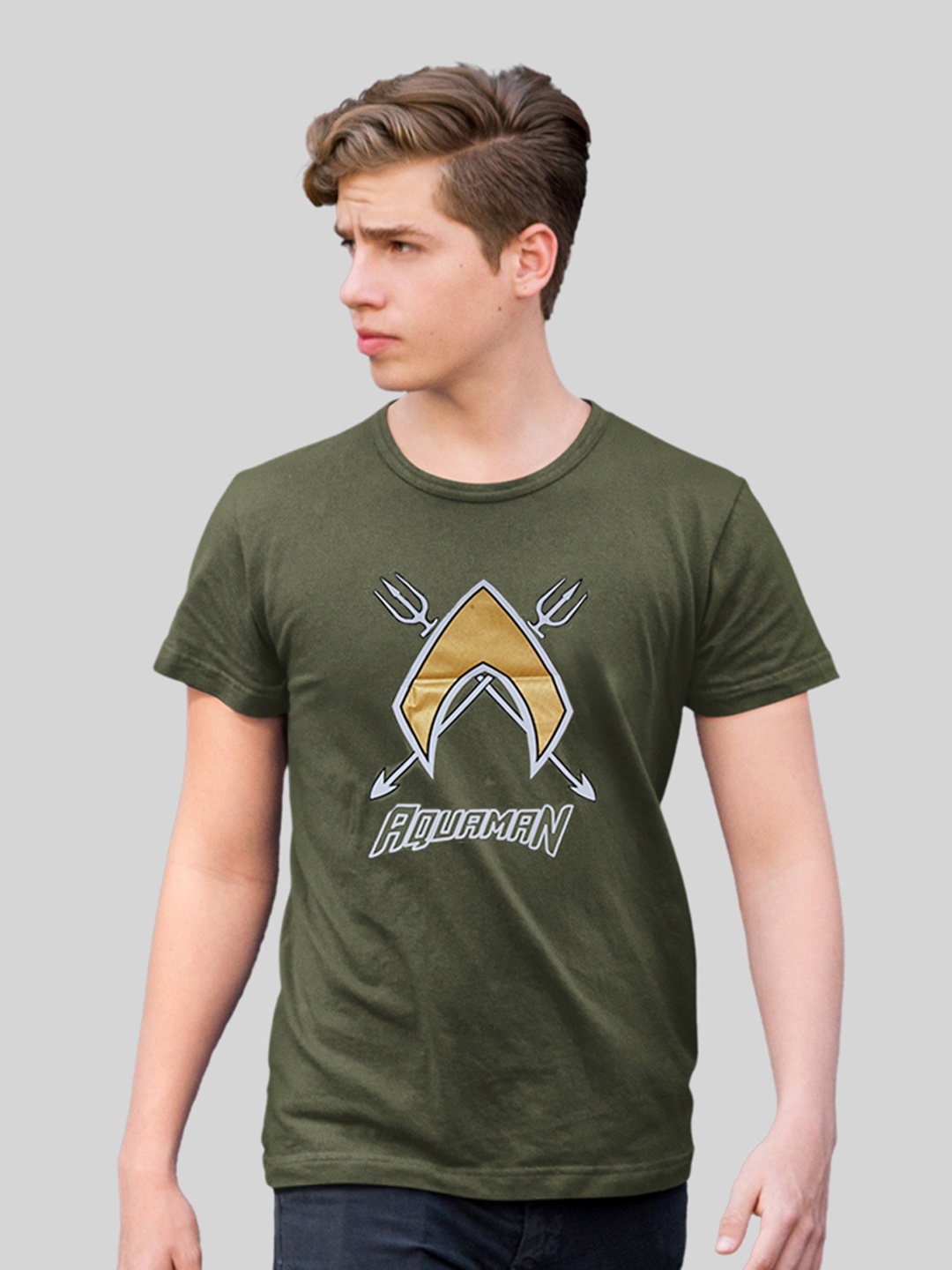 

Minute Mirth Justice league Printed Cotton Lycra Round Neck T- Shirt, Green