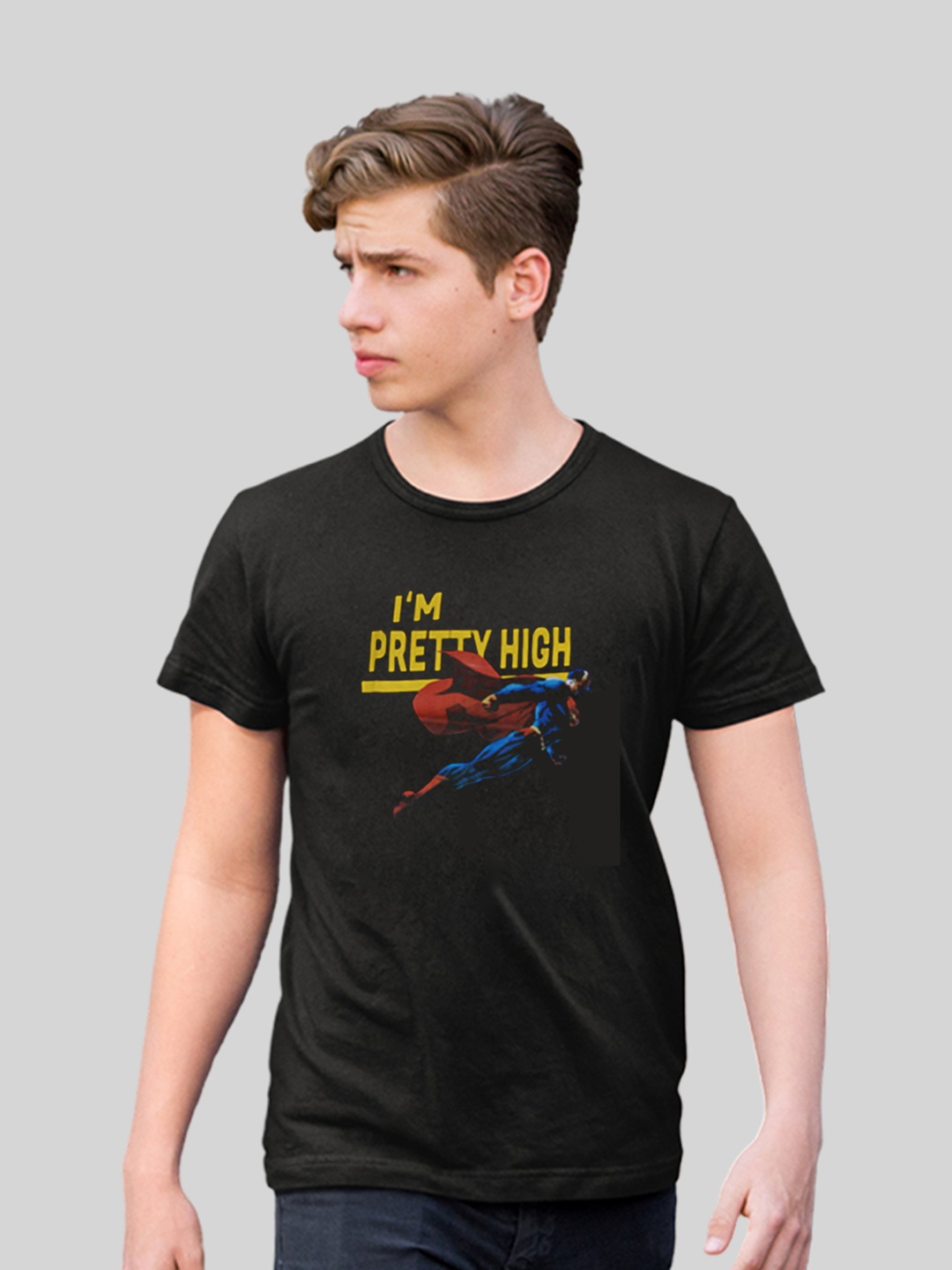 

Minute Mirth Superman Printed Cotton Lycra Round Neck T- Shirt, Black