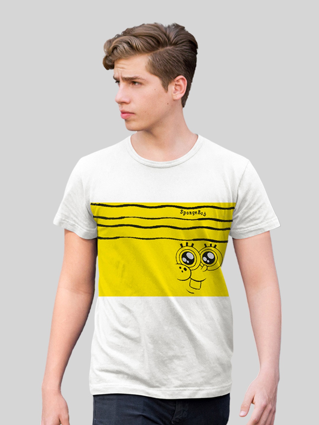 

Minute Mirth Spongebob Printed Cotton T-shirt, White
