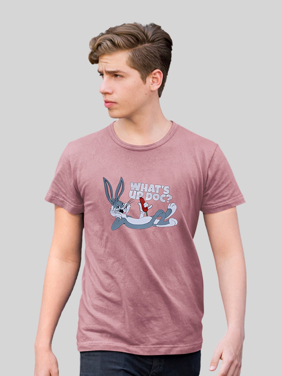

Minute Mirth Looney Tunes Printed Cotton Lycra Round Neck T- Shirt, Pink