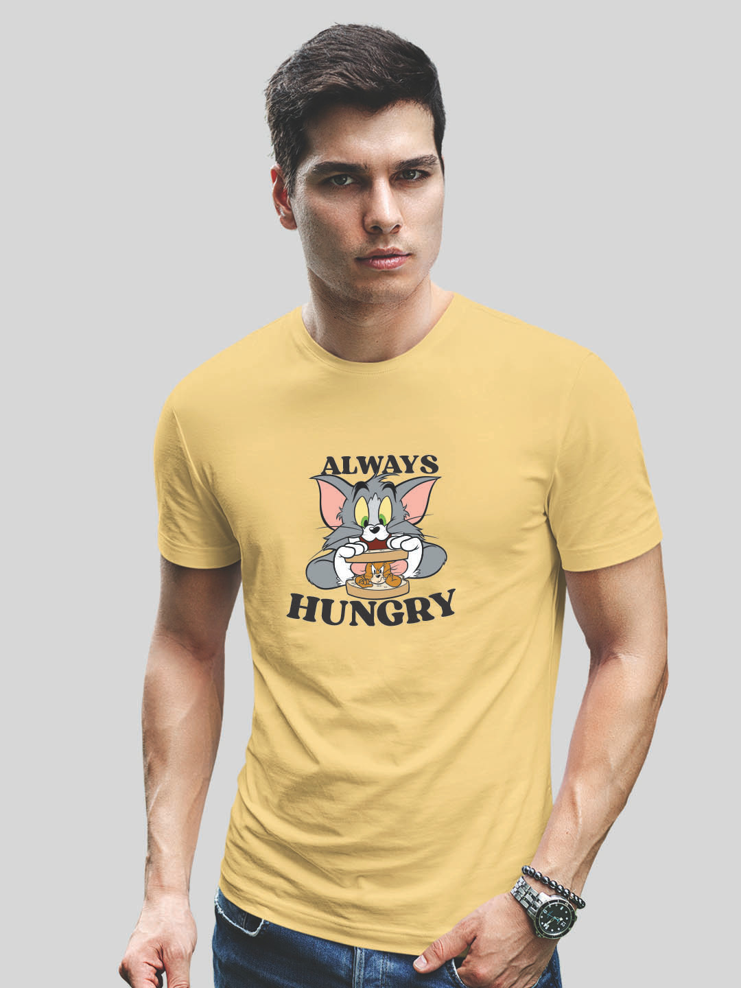 

Minute Mirth Tom & Jerry Printed Cotton T- Shirt, Yellow