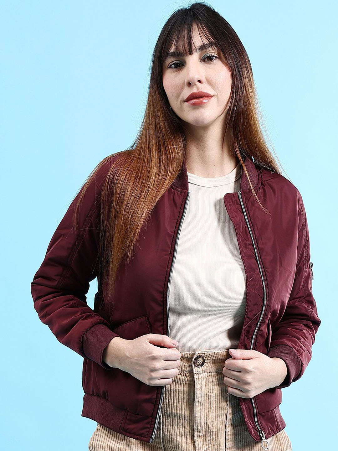 

Freehand by The Indian Garage Co Lightweight Bomber Jacket, Burgundy
